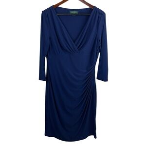 Lauren Ralph Lauren | Navy Blue Ruched 3/4 Sleeve Dress